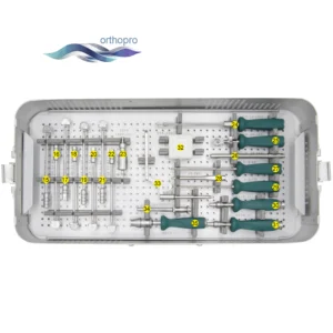 Cervical PEEK Cage Instrument Set in sterilization case for ACDF surgery